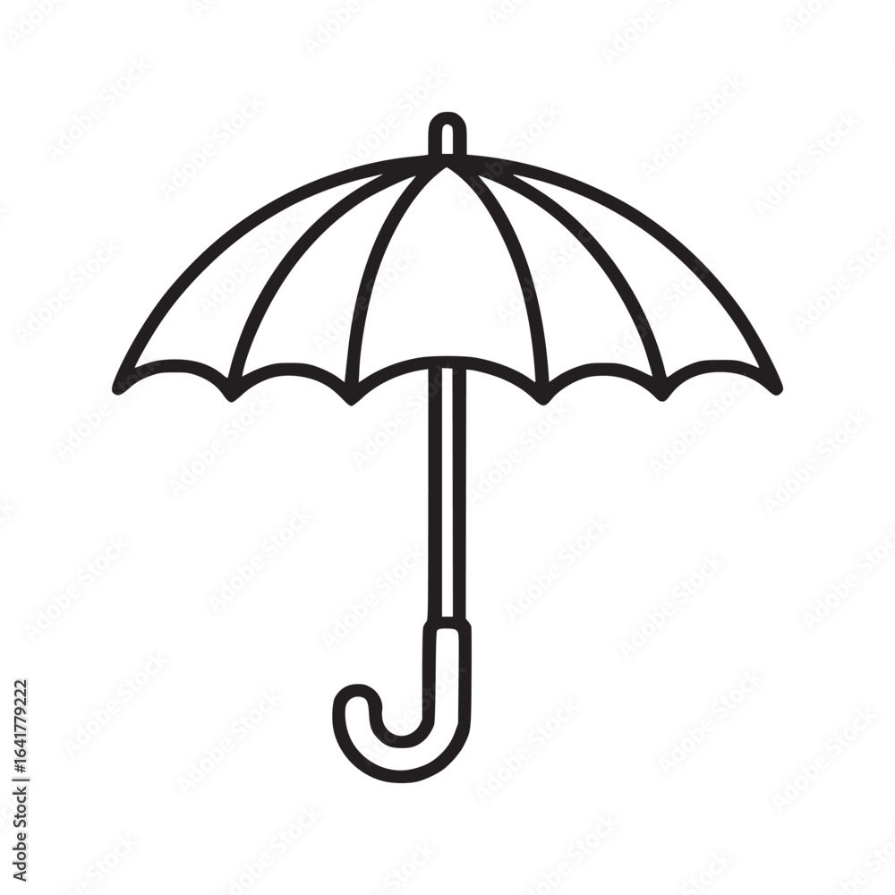 Poster a simple line drawing of an umbrella with a curved handle on a plain white background illustration