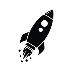Black rocket ship illustration space exploration launch vector graphic isolated on white