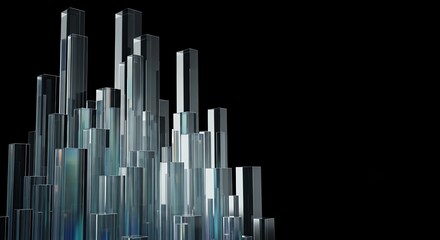 Obraz premium Abstract Glass Sculpture on Black Background Modern Art Installation Reflective Surfaces Contemporary Design Minimalist Artwork Elegant Structure