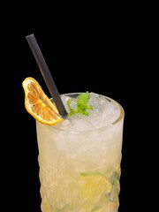 Mojito cocktail with lime, mint and crushed ice.