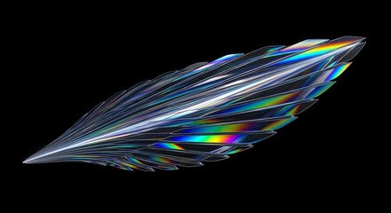 Abstract Iridescent Feather Art Print  Modern Digital Design for Home Decor or Graphic Projects on Black Background