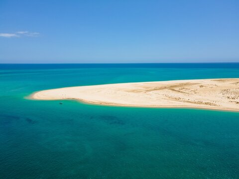 Sandbank in Culatra island in Ria Formosa natural park Algarve Portugal.