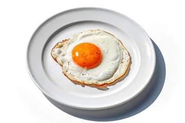 Fried egg on a white plate isolated on white background