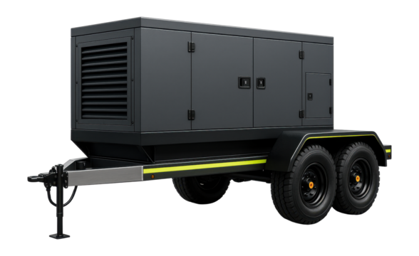 High-capacity generator on a fifth-wheel trailer with reinforced frame