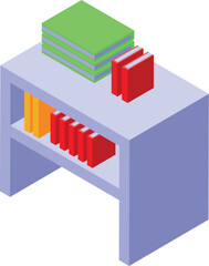 Fototapeta premium Isometric bookshelf displaying colorful books, creating a cozy home library atmosphere