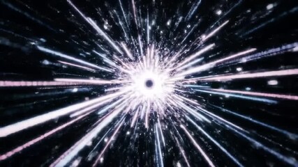 Abstract explosion radiating outward from a central point, with streaks of light and color - Powered by Adobe