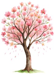 Fototapeta premium Soft Watercolor Cherry Blossom Tree in Full Bloom