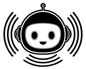 Friendly robot face with sound waves emanating from its head