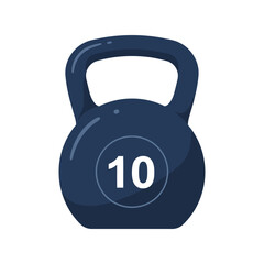 Dark blue kettlebell with number 10 weightlifting equipment fitness training gym workout isolated vector