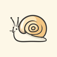 A cartoon illustration of a snail with a cream-colored shell and a white body, on a soft beige background