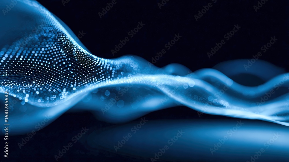 Aufkleber abstract blue wave particle surface: dynamic digital data visualization for technology and science b