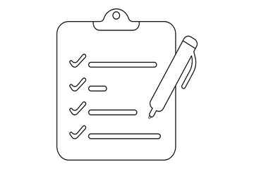 Modern minimalist one line art drawing of a clipboard with checklist vector illustration