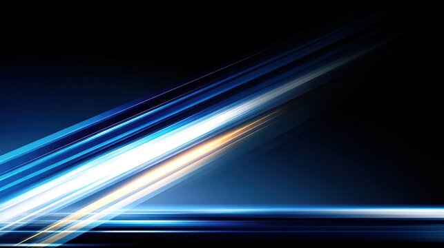 Futuristic blue and white light streaks crossing diagonally on dark background, high-speed motion effect with glowing gradient and sci-fi energy style
