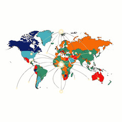 This vibrant illustration depicts a global network connecting diverse teams across continents, symbolizing seamless virtual collaboration and fostering strong remote bonds.