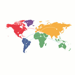 Obraz premium A vibrant world map illustrates global remote collaboration, showcasing virtual team connections, efficient communication, and digital workspace unity across continents.