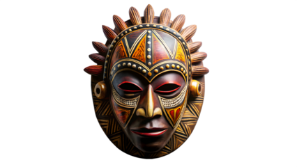 Ornate african tribal mask with detailed carvings isolated on transparent background