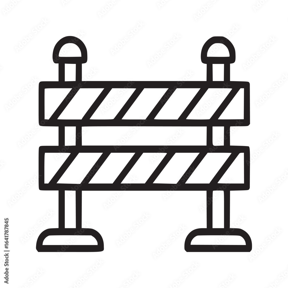 Poster a simple line drawing of a construction barrier with two horizontal bars and four support posts