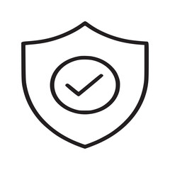 A simple line drawing of a shield with a check mark inside a circle on a white background image