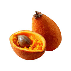 Ripe Lucuma Fruit Halved and Whole, Showing Pulp and Seed