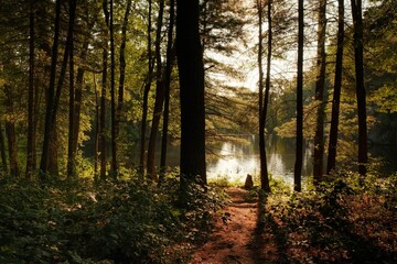 Fototapeta premium Forest scene at Puffers Pond, Amherst, Massachusetts