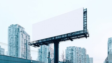 Billboard Mockup in Urban Setting with City Skyline, Blank Advertisement Space for Creative Design
