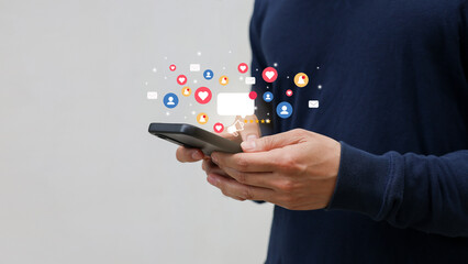 close up businessman hand use smartphone to work about futuristic of social media and business on...