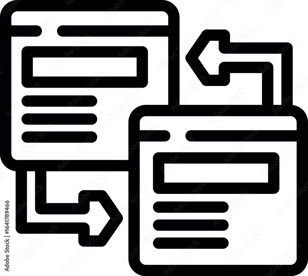 Poster two web pages exchanging information, symbolizing data transfer and seamless online communication