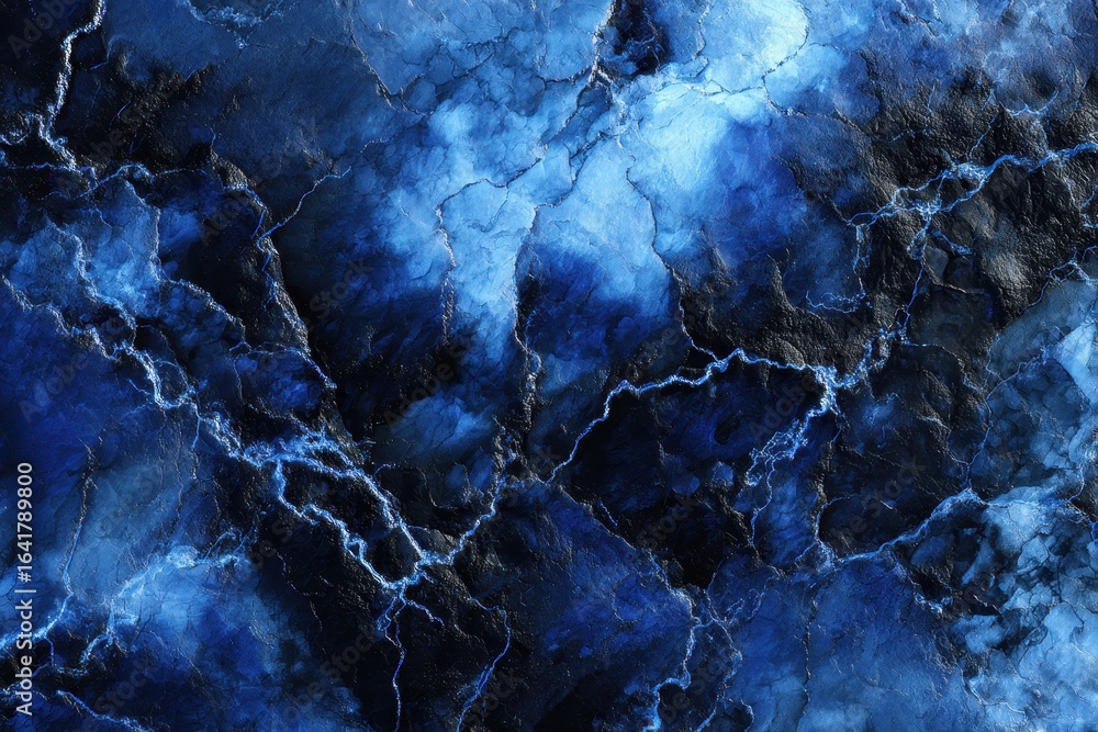 Poster marbled blue texture with striking dark veins showcasing unique patterns and depth in design