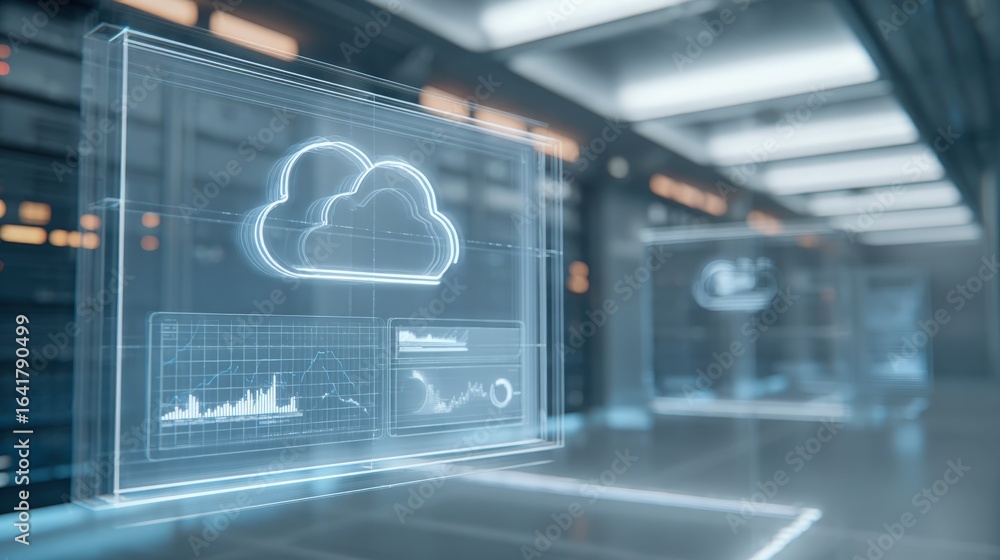 Poster cloud computing hologram displays in data center for secure digital infrastructure management and te