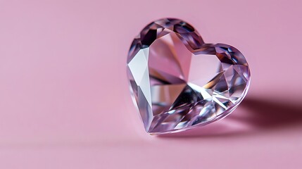 Crystal heart shape on pink background with soft shadow, romantic symbol of love and luxury jewelry design element for Valentine's Day and wedding themes.