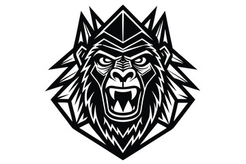 Fierce Gorilla Head Black Geometric Tattoo Style on White Background