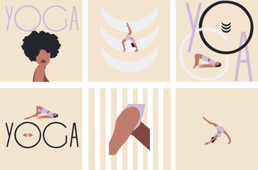 Collection of minimalist vector illustrations of women in yoga poses. Perfect for wellness brands, social media content, posters, invitations, lifestyle blogs, and fitness marketing.