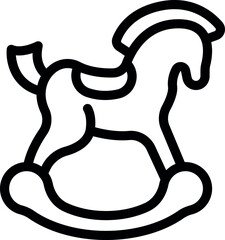 Simple and playful line art icon of a rocking horse toy, evoking childhood memories and carefree fun