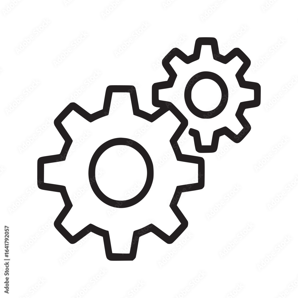 Poster two interlocking gears depicted as a simple black outline on a plain white background design element