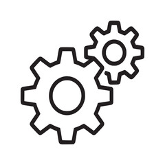 Two interlocking gears depicted as a simple black outline on a plain white background design element