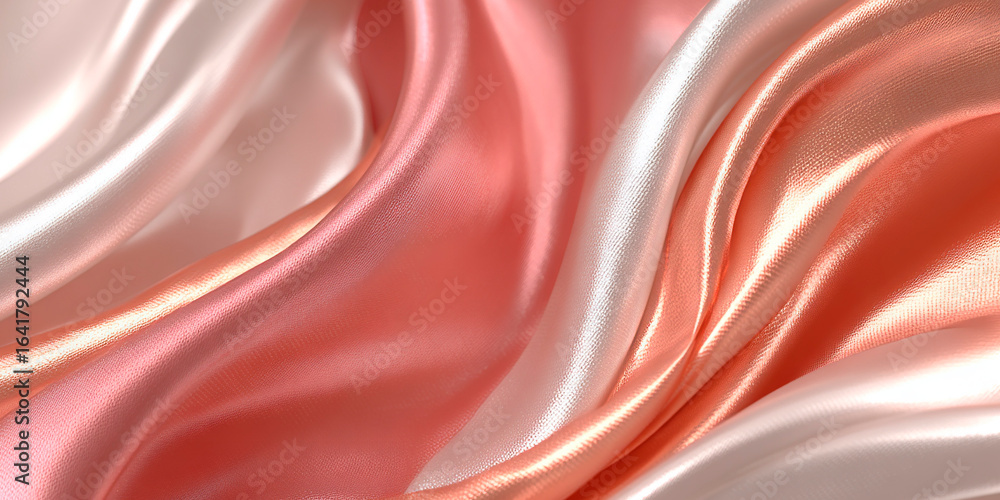Poster close-up of flowing satin fabric in blush pink and peach tones with smooth folds and glossy sheen cr