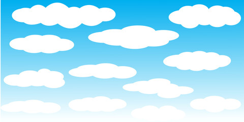 Sky with Clouds illustration in flat style. Sky and clouds background.