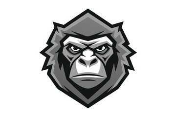 Aggressive Gorilla Head Mascot in Grayscale, Sports Emblem on White Background