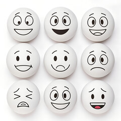Set of nine varied emoji faces, isolated on a white background