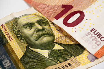 Currency Exchange Transaction Featuring Euro and Lev Banknotes