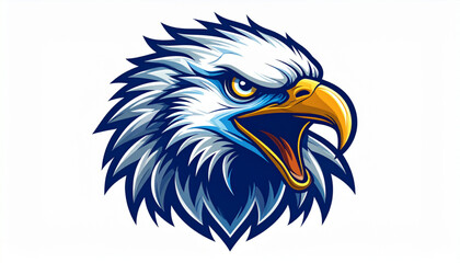 Fototapeta premium Stylized illustration of an eagle head with an open beak, featuring detailed feathers and a fierce expression.