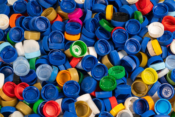 Colorful Assortment of Plastic Bottle Caps Collected for Recycling Efforts