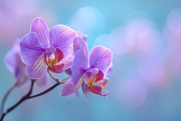 Delicate purple orchid blossoms with soft bokeh background