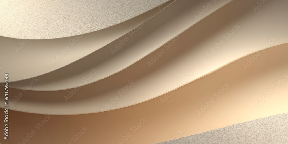 Poster abstract layered paper texture in soft beige and cream tones with smooth curves and gentle shadows c