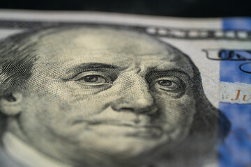 Close-up View of a Hundred Dollar Bill Showing Benjamin Franklin's Portrait