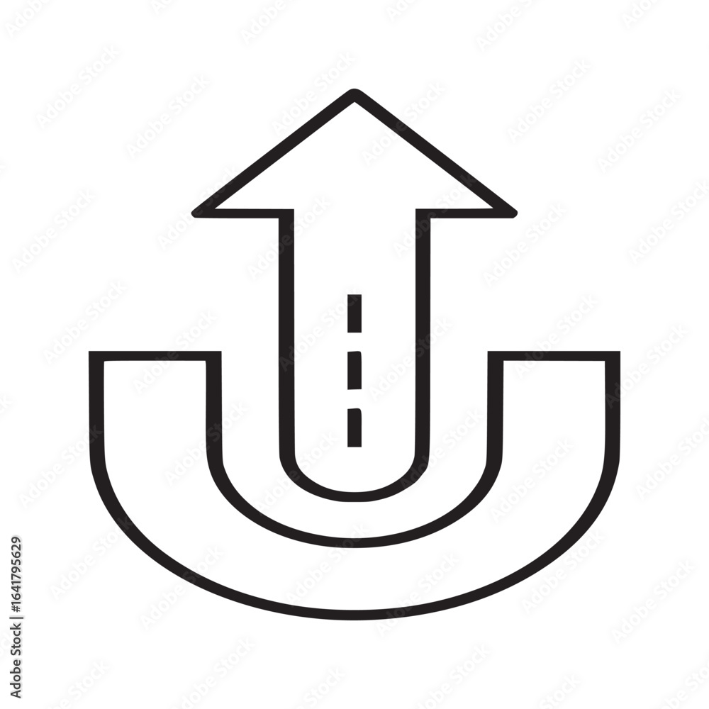 Poster a black and white line drawing of an arrow pointing upwards from a horseshoe shape design element
