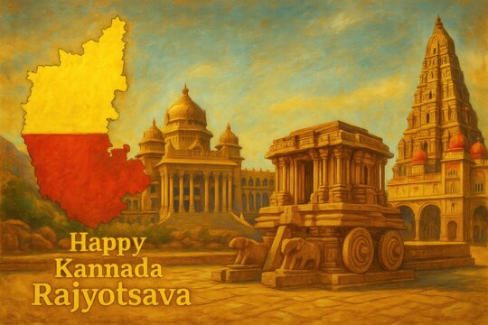 Happy kannada day watercolor card illustration.
