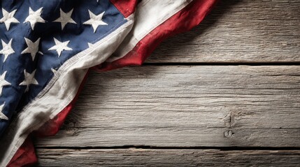Patriotic background featuring a vintage flag on a rustic wooden surface, ideal for memorial or celebration themes