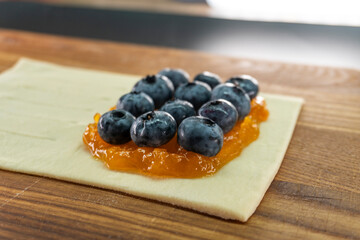 Blueberry and Apricot Jam Puff Pastry. Dessert. Bread