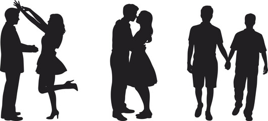 PrintSilhouette couples, romantic moments, love, kiss, holding hands, walking together, joyful relationships, man and woman, LGBTQ love